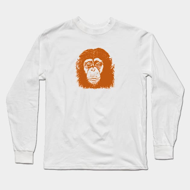 Orange Chimp face Long Sleeve T-Shirt by ToddPierce